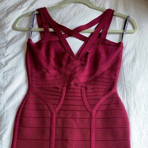 Herve Leger Maroon Cross Front Mini Dress